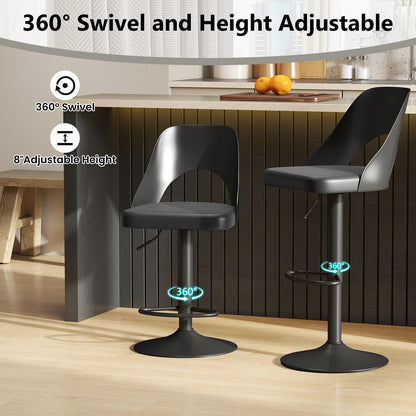 Modern Swivel Bar Stools Set of 2/4 with Enlarged PU Leather Seat