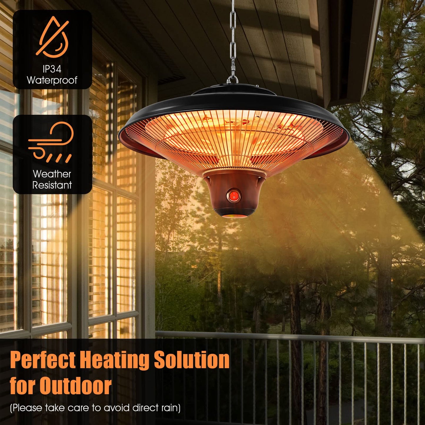 Hanging Patio Heater 1500W Electric Ceiling Infrared Heater with Remote Control