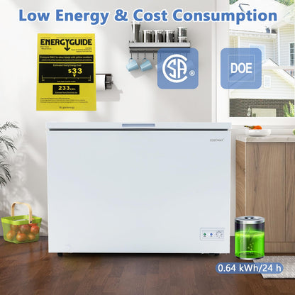 10 Cu.Ft. Chest Freezer, Compact Deep Freezer with 7-Level Adjustable Temperature, Removable Basket