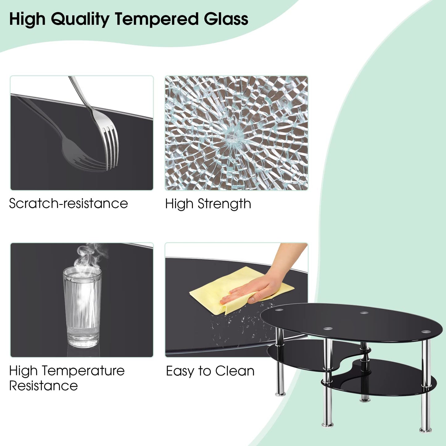 Glass Coffee Table 3-Tier Sofa End Table