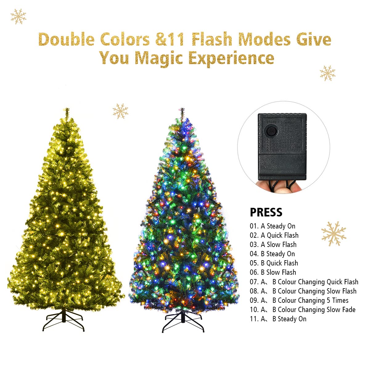 7/8/9 FT Pre lit Christmas Tree with 150/500/750/1000 Warm White & Multicolored Lights