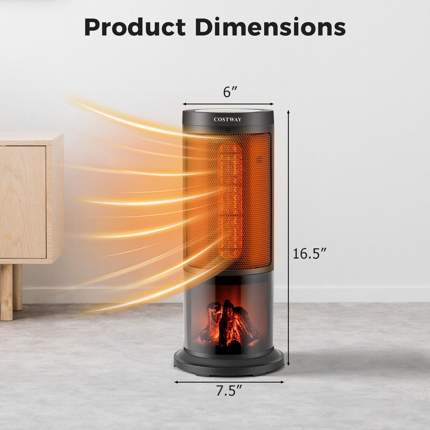 Indoor Space Heater with 3D Realistic Flame Portable 17-inch Height Tower Electric Heater