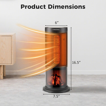 Indoor Space Heater with 3D Realistic Flame Portable 17-inch Height Tower Electric Heater