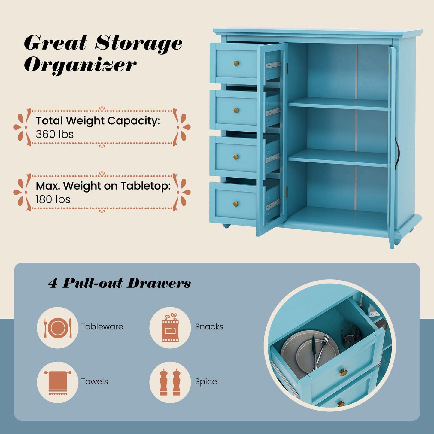 Kitchen Storage Cabinet with 4 Drawers for Entryway