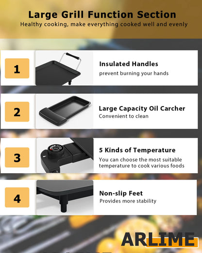 Close-up of non-stick teppanyaki grill surface with vegetables - Arlime