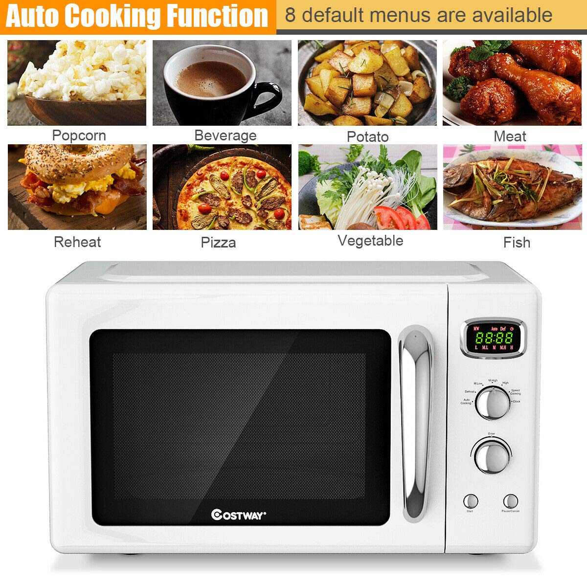 0.9Cu.ft 900W Retro Countertop Microwave Oven with 5 Micro Power