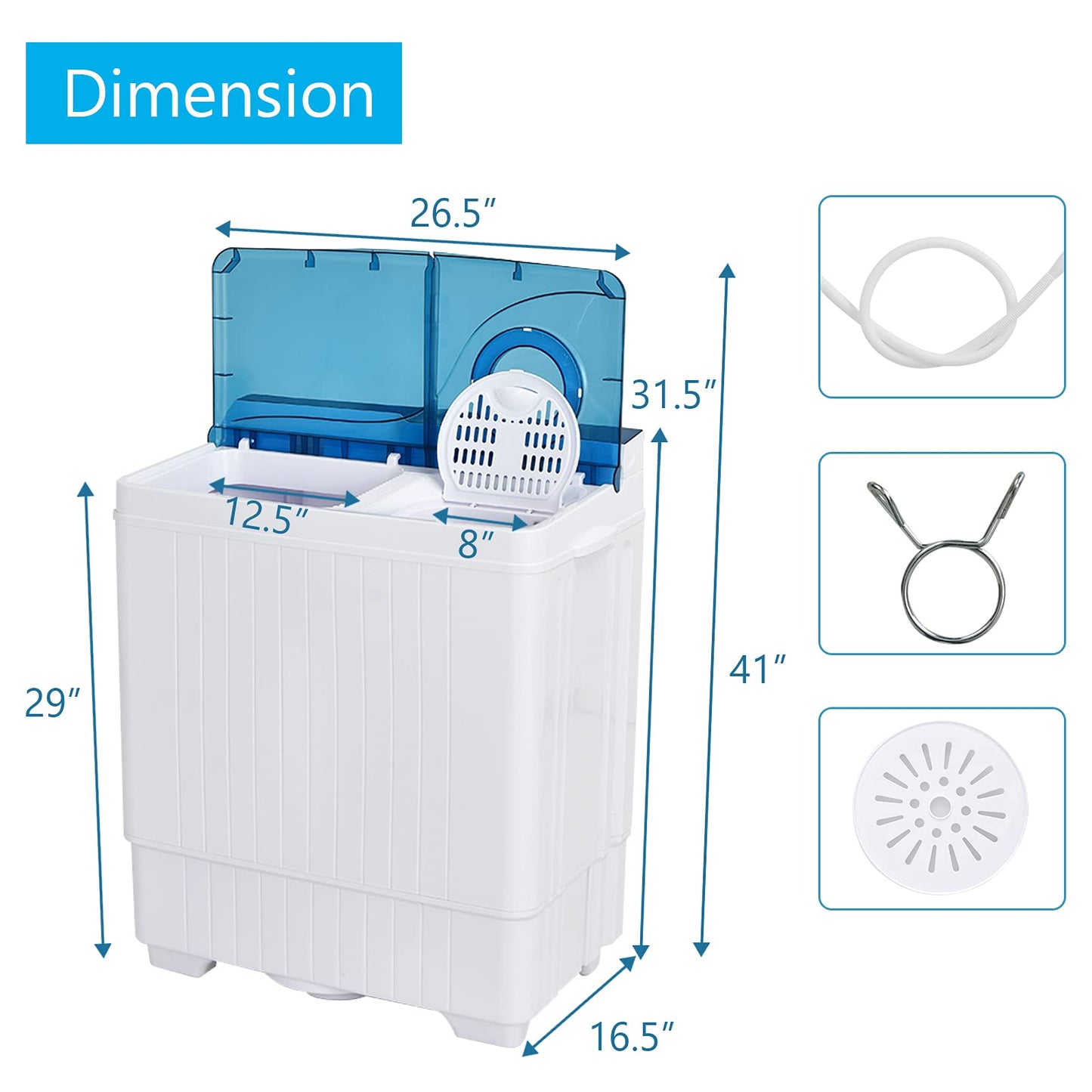 Portable Washing Machine, Twin Tub 26 Lbs Capacity, 18 Lbs Washer and 8 Lbs Spinner