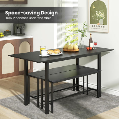 63” Extendable Kitchen Table Set with 2 Benches for Small Space