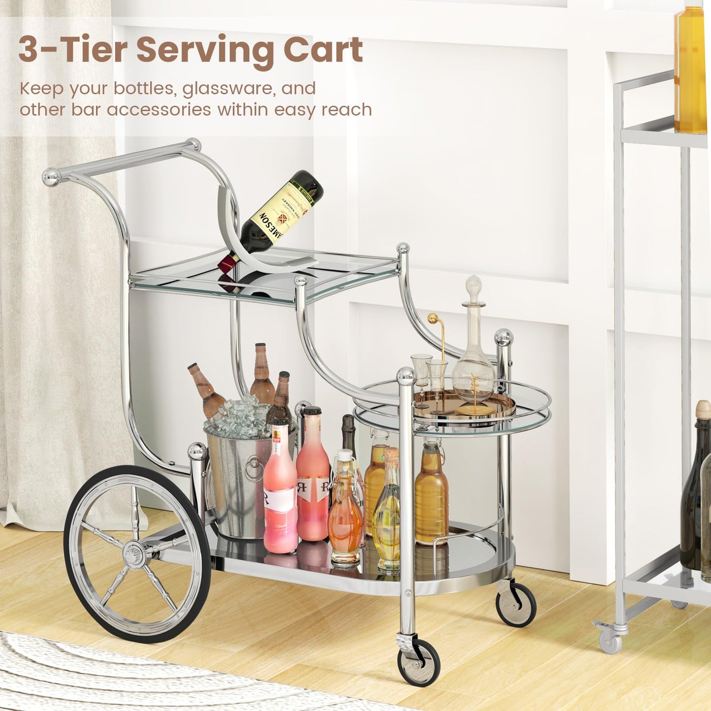 Rolling Serving Cart with 3 Tier Shelf for Hotel