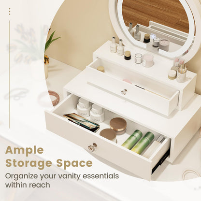 Modern Desktop Makeup Mirror with 2 Storage Drawers