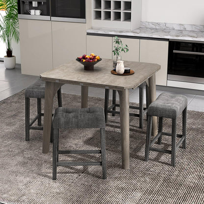 Wooden Saddle Stools Set 24-inch Counter Height Upholstered Backless Bar Stools with Solid Rubber Wood Legs