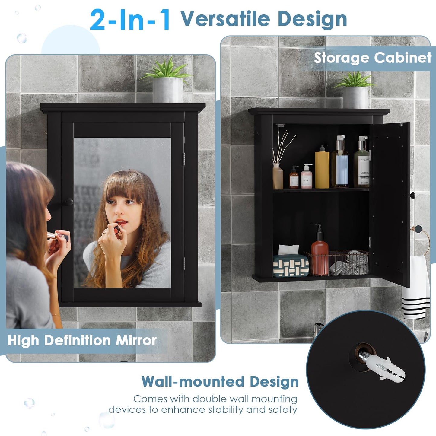 Bathroom Medicine Cabinet with Mirror for Living Room Bedroom Entryway