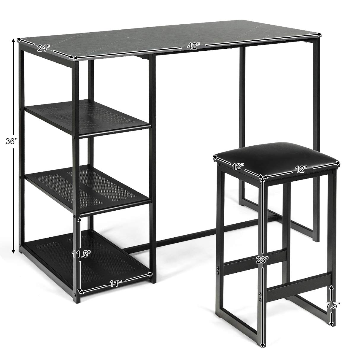 3 Piece Dining Set with Rectangular Faux Marble