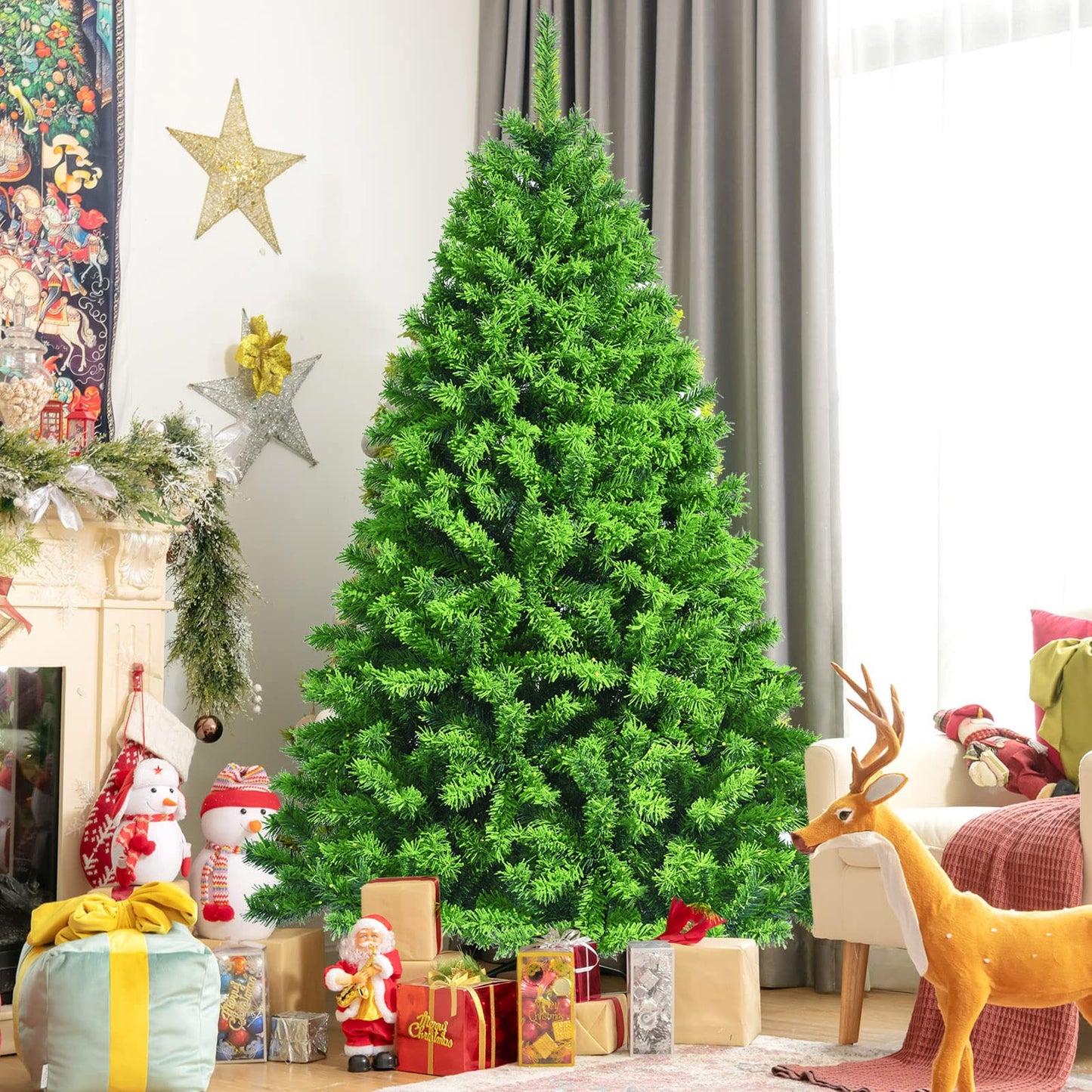 6.5Ft Artificial Christmas Tree Realistic Snow Flocked Hinged Pine Tree with Solid Metal Stand