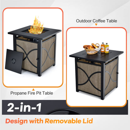 40000 BTU Square Gas Fire Pit Table with Lid