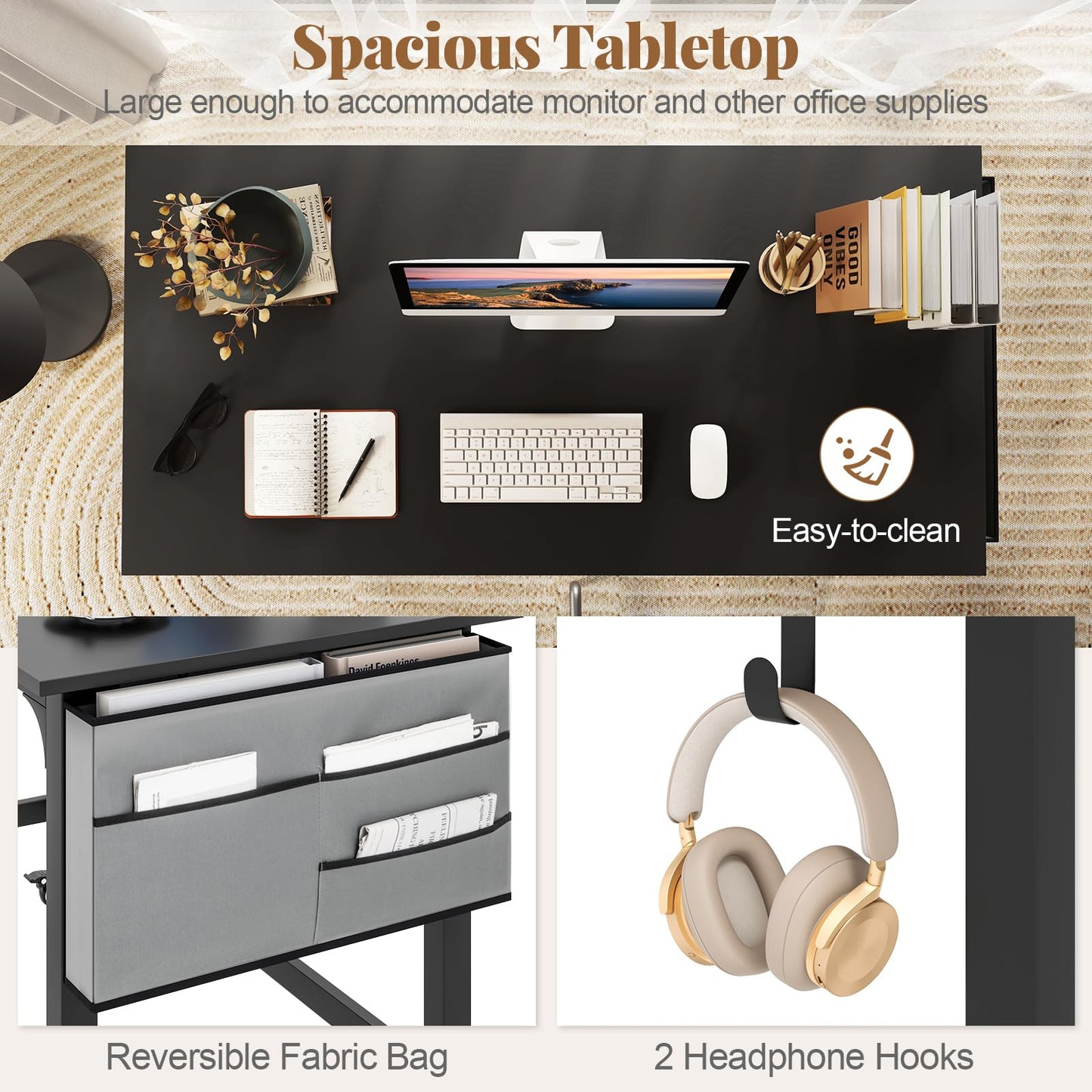 48” Mobile Computer Desk Home Office Desk on Wheels