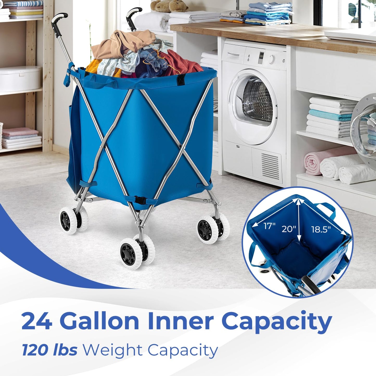 Folding Shopping Cart Portable Grocery Cart on Wheels with Removable Waterproof Oxford Cloth Liner