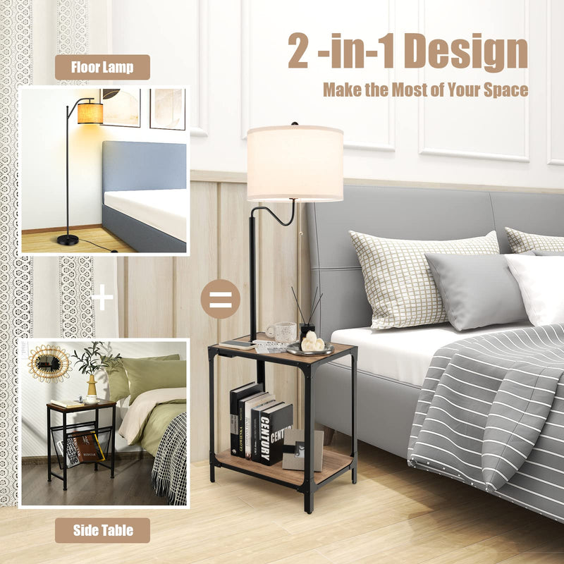 ARLIME Floor Lamp with End Table and USB Charging Ports
