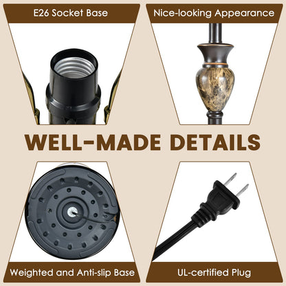 Table and Floor Lamp Set, 3-Piece Traditional Style Lamp Set