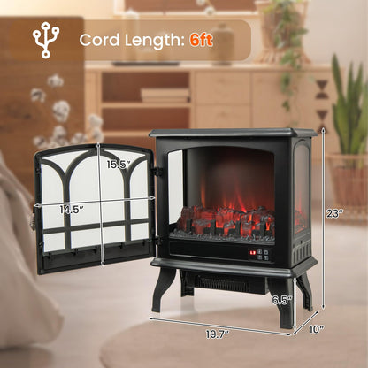 Electric Fireplace Stove with 3-Sided View, Remote Control, 1400W Portable Freestanding Heater with Thermostat