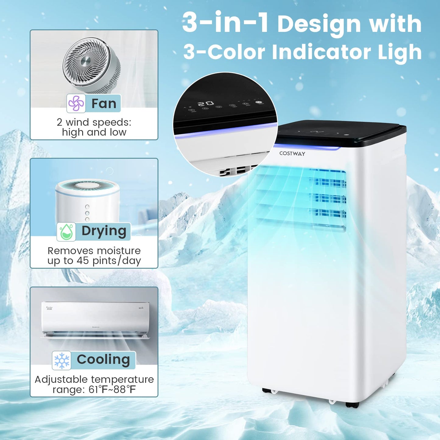 ARLIME Portable Air Conditioner 8000 BTU Portable AC Unit for Room up to 300 Sq.Ft