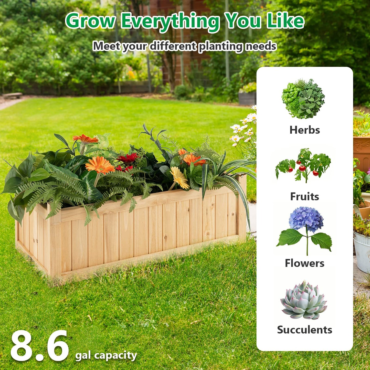 Wooden Planter Garden Bed with Drainage Holes for Vegetables
