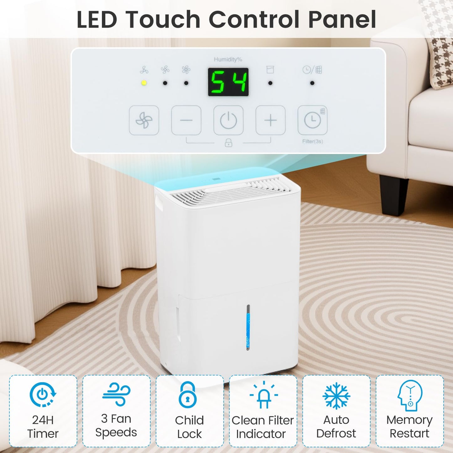 6000 Sq.Ft Portable Large Home Dehumidifier for Basements with 2 Modes & 3 Fan Speeds