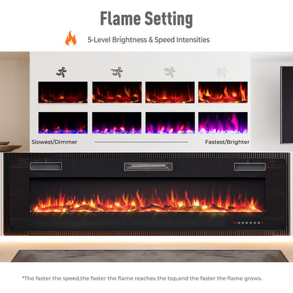 68 Inches Recessed Electric Fireplace, in-Wall & Wall Mounted Electric Heater with Adjustable Flame Color & Speed