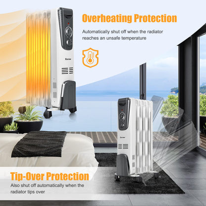 Oil Filled Radiator Heater, 1500W Portable Space Heater with Adjustable Thermostat, 3 Heat Setting