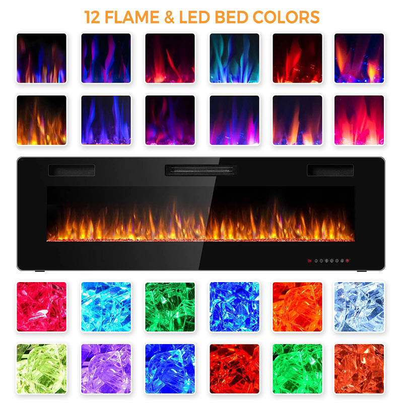 750W/1500W Wall Recessed and Mounted Fireplace with Remote Control (60-Inch)