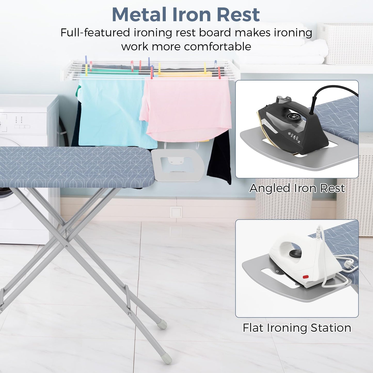 Ironing Board with Iron Rest Full Size Iron Stand with 3 Layers Extra Thick Cover