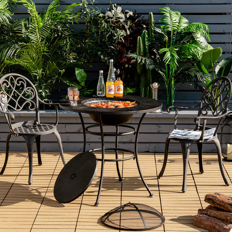 Outdoor Firepit with Spark Screen Cover for Outside Dining