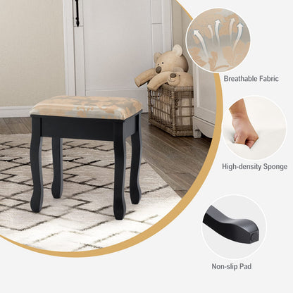 Vanity Desk and Cushioned Stool Set with 5 Storage Drawers