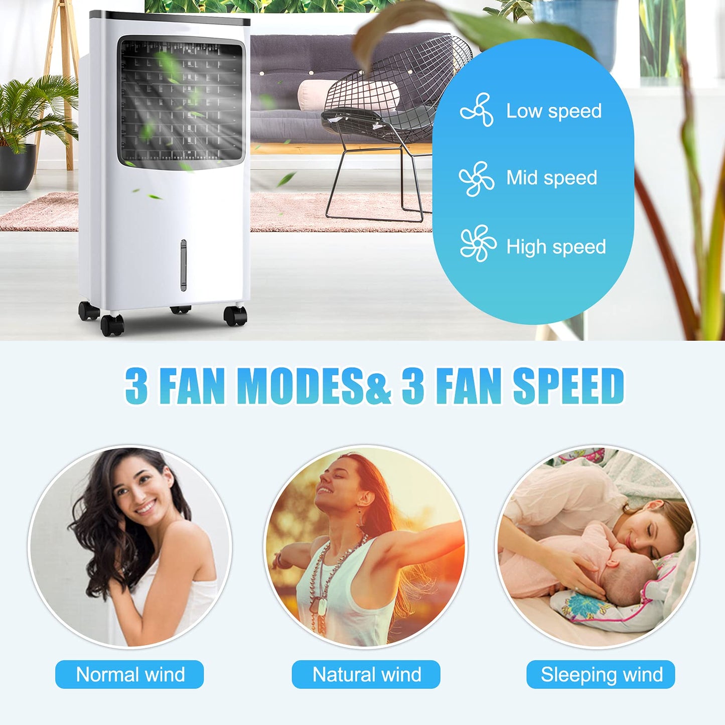 ARLIME Portable AC Cooling Fan, 3-IN-1 Portable Evaporative Air Cooler & Humidifier