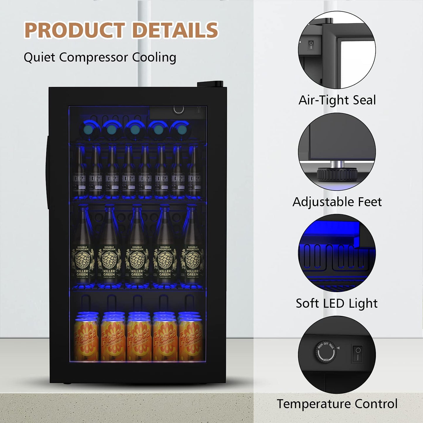 ARLIME Mini Fridge, Drink Cooler, 120 Can, Beverage Refrigerator with Glass Door