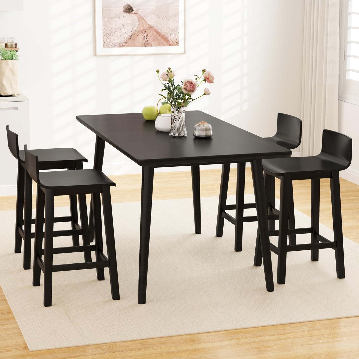 Solid Wood Bar Stools Set of 2/4 24.5-inch Counter Height Chairs