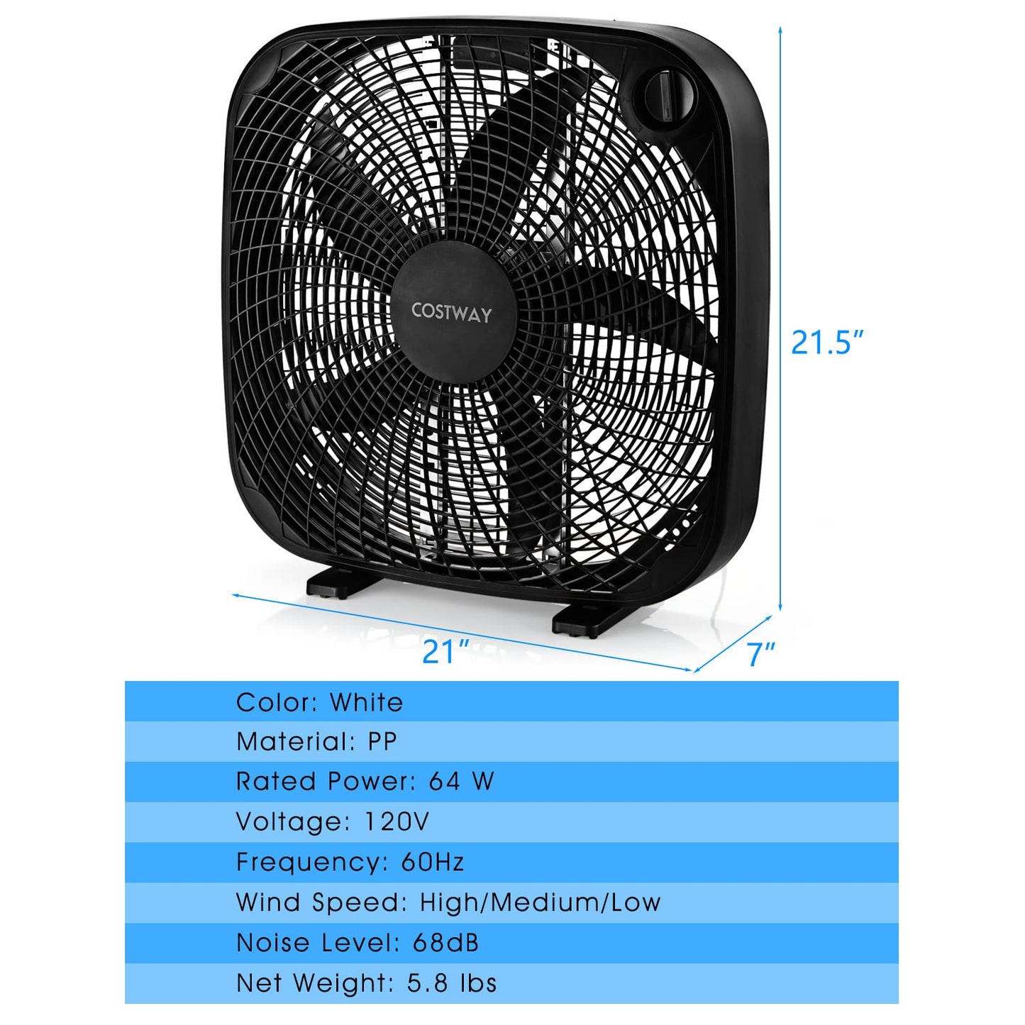 20 Inches Portable Floor Fan with Knob Control 2 Supporting Feet Compact Lightweight