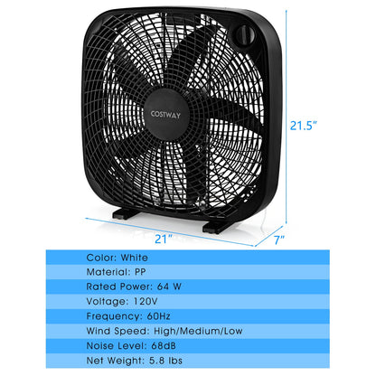 20 Inches Portable Floor Fan with Knob Control 2 Supporting Feet Compact Lightweight