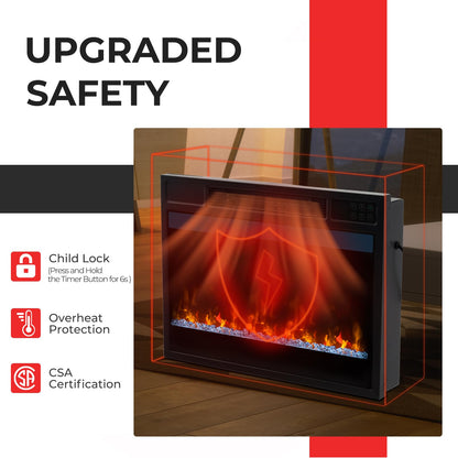 23-Inch Infrared Quartz Electric Fireplace Insert with Remote Control, 1500W Recessed Fireplace Heater