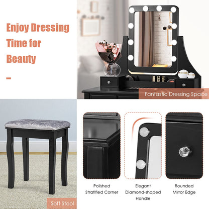 Vanity Table Set with LED Lights 360° Swivel Mirror