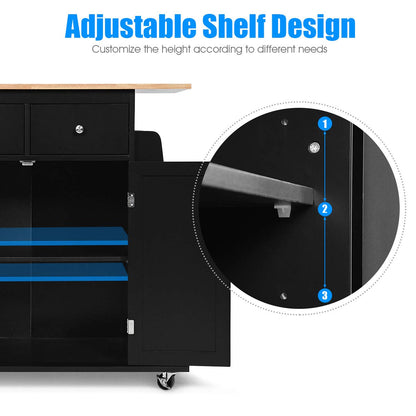 Kitchen Island on Wheels with Adjustable Shelf for Dining Room