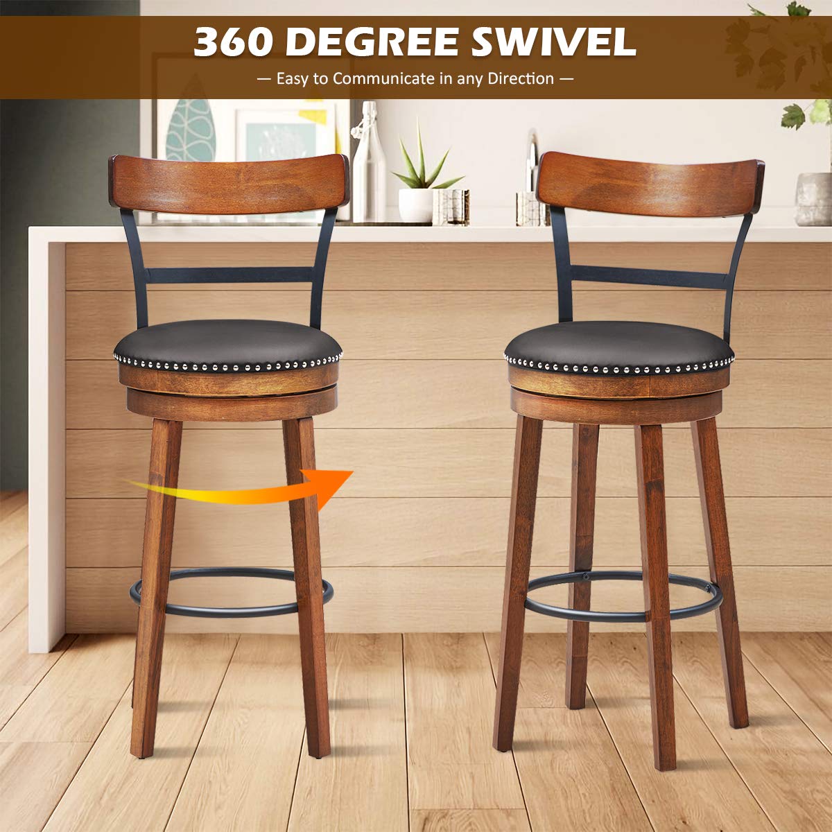 Bar Stools Set of 2 360-Degree Swivel Stools(30.5")