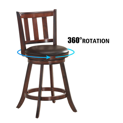 25 Inch Set of 2/4 Wood Swivel Counter Height Dining Pub Bar Stools with PVC Cushioned Seat
