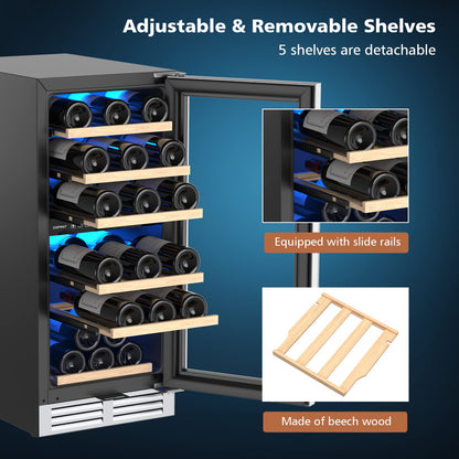 30-Bottle Freestanding Wine Cooler with Temp Memory and Dual Zones