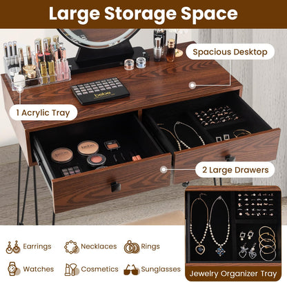 Makeup Dressing Table Set w/ 3 Color Lighting Modes & Adjustable Brightness