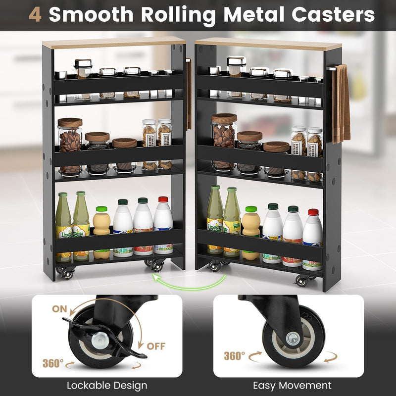 Slim Rolling Storage Cart 4-Tier Rolling Utility Cart with Handle & Wheels