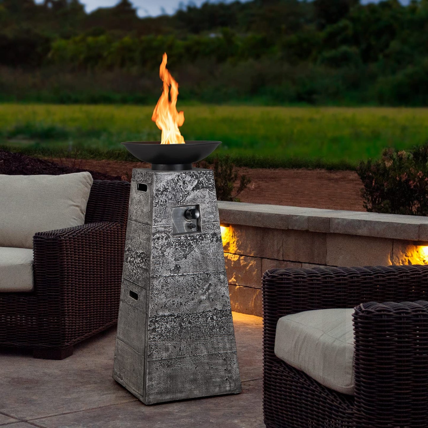 Outdoor Burning Fire Bowl W/Lava Rocks & PVC Cover