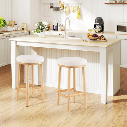 Round Upholstered Bar Stools Set of 2/4 with Boucle Fabric Seats