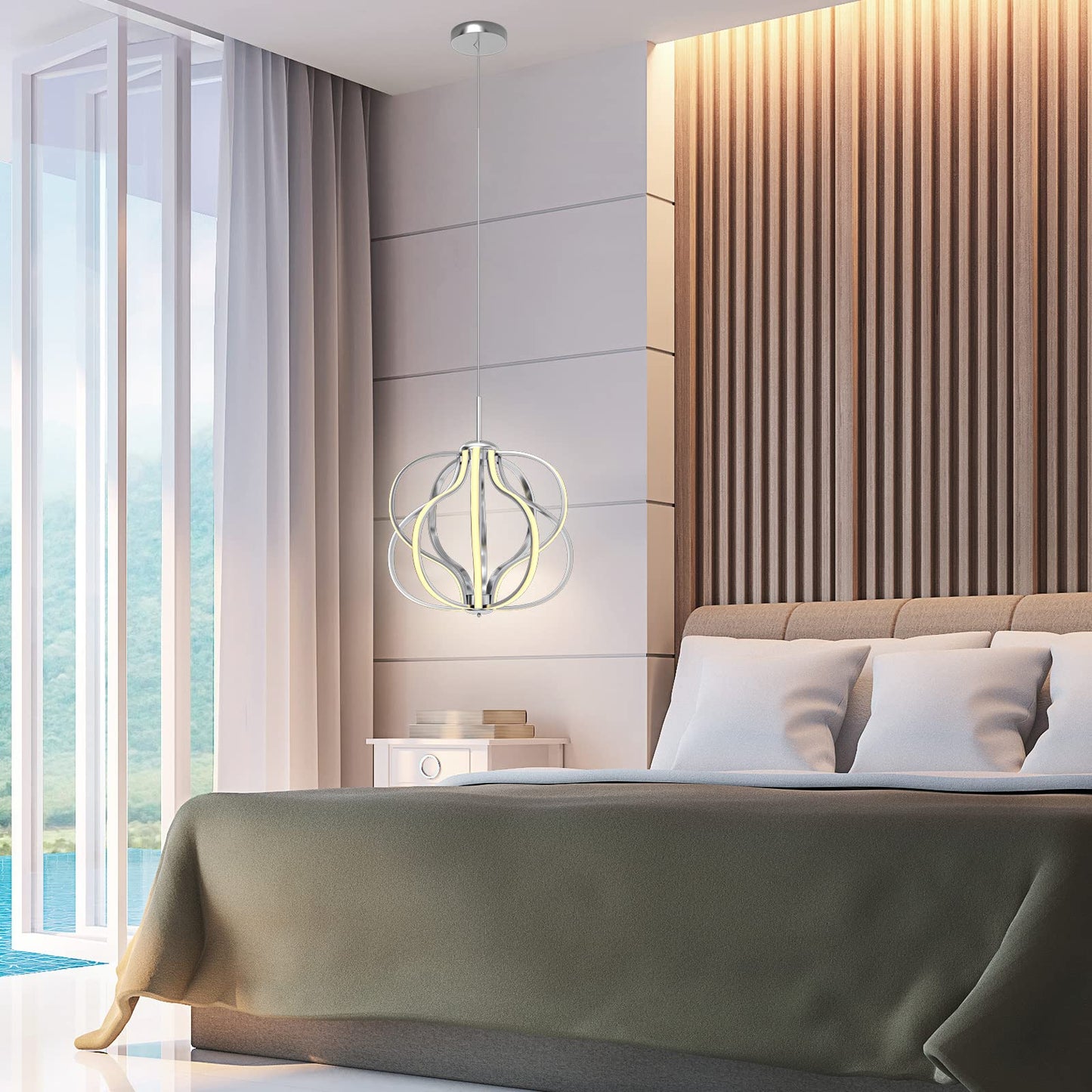 ARLIME Modern LED Chandelier, Dimmable Pendant Light with Adjustable Height