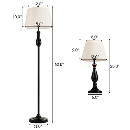 ARLIME 3 Pack Lamp Set, 3-Piece Vintage Metal Base 2 Table Lamps and Floor Lamp Set